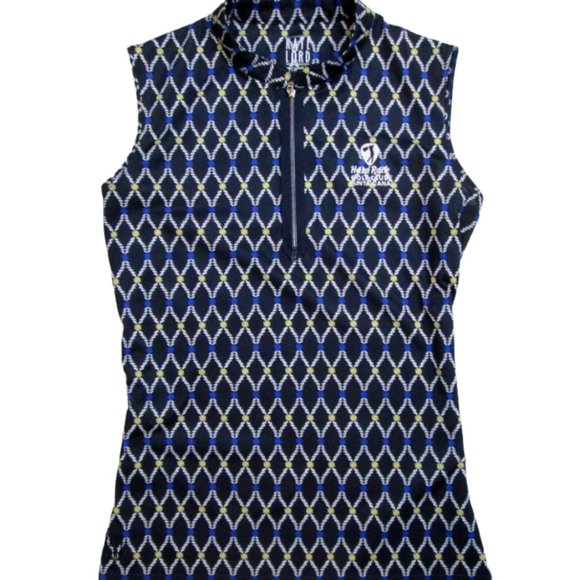 Kate Lord Tops Womens Sleeveless Golf Top Medium Blue Geometric